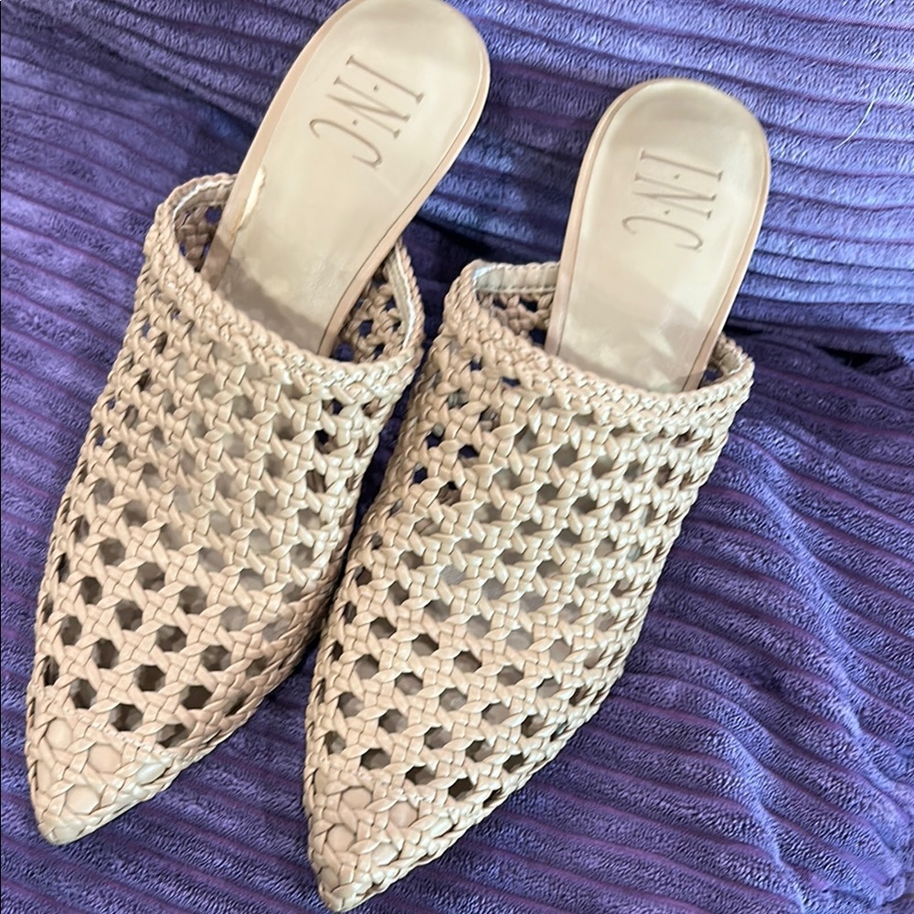 INC International Concepts Tan Mules with Woven Design - Picture 2 of 10